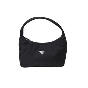 PRADA Hobo Handbag Shoulder Bag Triangle Logo Tessuto Black